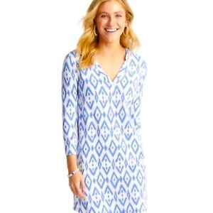 Southern Tide Sail Blue White Ikat Print Jamie Performance Fabric Dress Size XL